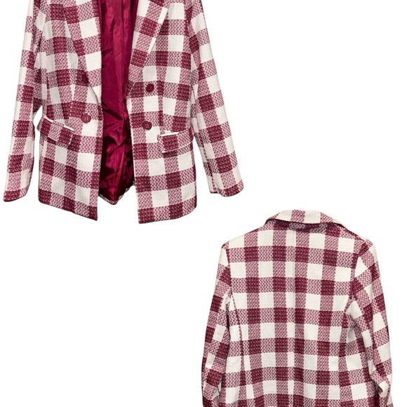 Liz Claiborne / Checkered Blazer in Burgundy and White - Picture 2 of 3